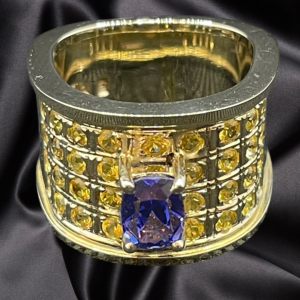 Palladium Tanzanite and Yellow Sapphire Ring by Pelegrin Gemmological Services