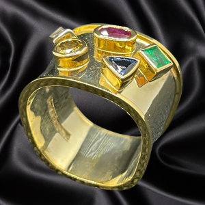 Palladium and Gold Gem Ring by Pelegrin Gemmological