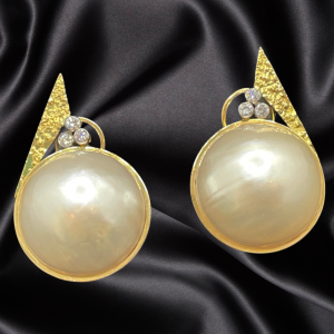 Saltwater Pearl and Diamond Earrings by Pelegrin Gemmological Services