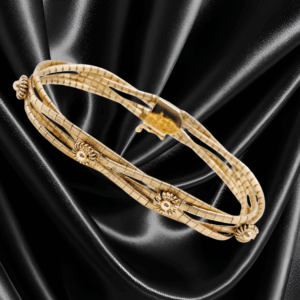 Four Strand 14Kt Yellow Floral Accent Bracelet