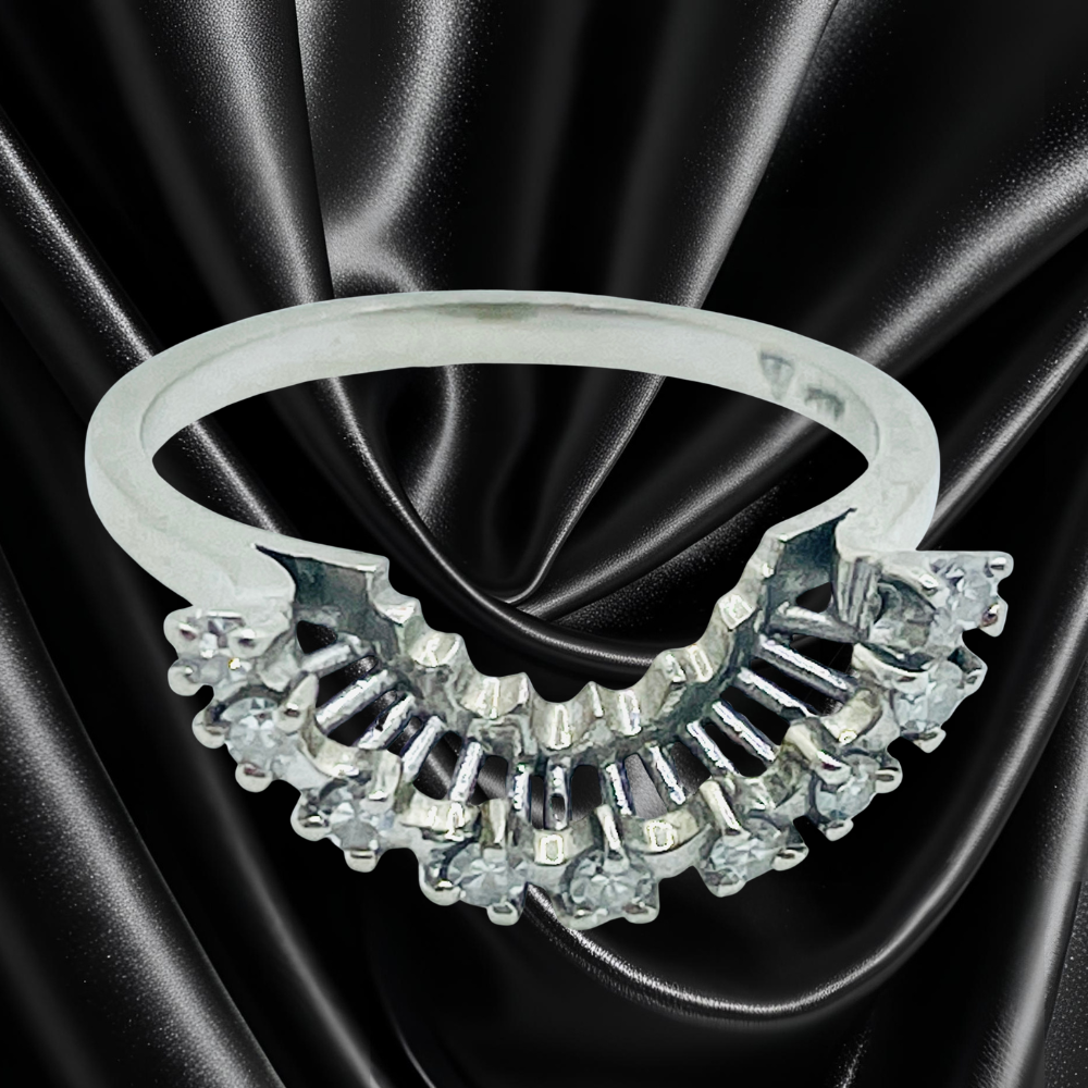 14Kt White Gold Diamond and Sapphire Engagement Ring and Matching Wedding Bands Set - Image 2