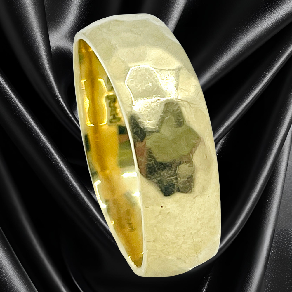 18Kt Yellow Gold Custom Handmade "ROSS HAYNES" Hammered Wedding Band - Image 3