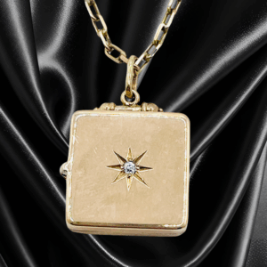 10K Rose Gold Square Diamond Locket with 14Kt Yellow Gold Chain