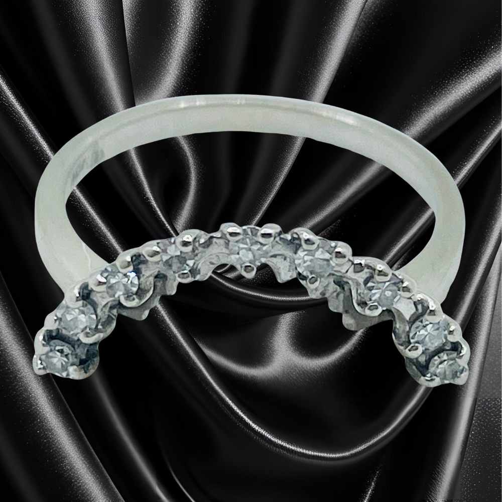 14Kt White Gold Diamond and Sapphire Engagement Ring and Matching Wedding Bands Set - Image 3