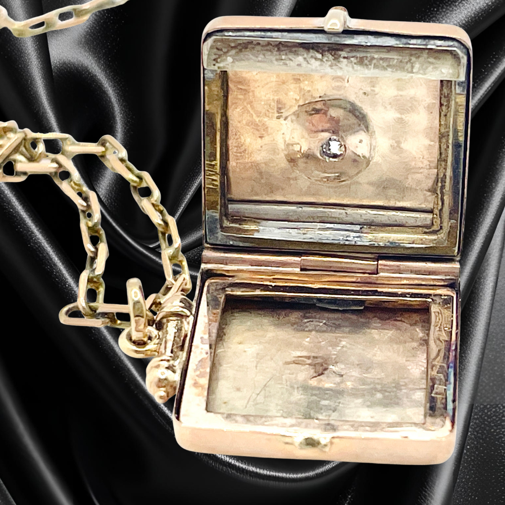 10K Rose Gold Square Diamond Locket with 14Kt Yellow Gold Chain - Image 2
