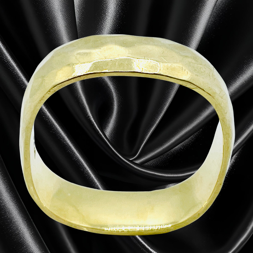18Kt Yellow Gold Custom Handmade "ROSS HAYNES" Hammered Wedding Band - Image 2