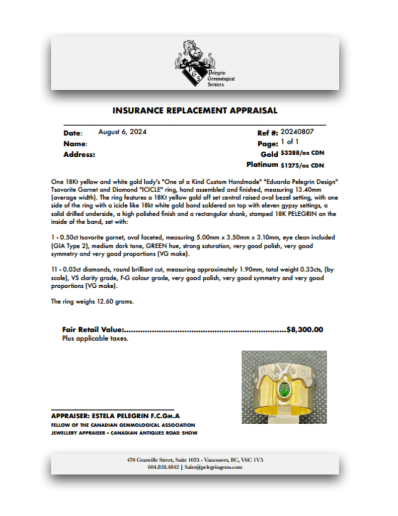 Pelegrin Gems Insurance Replacement Appraisal